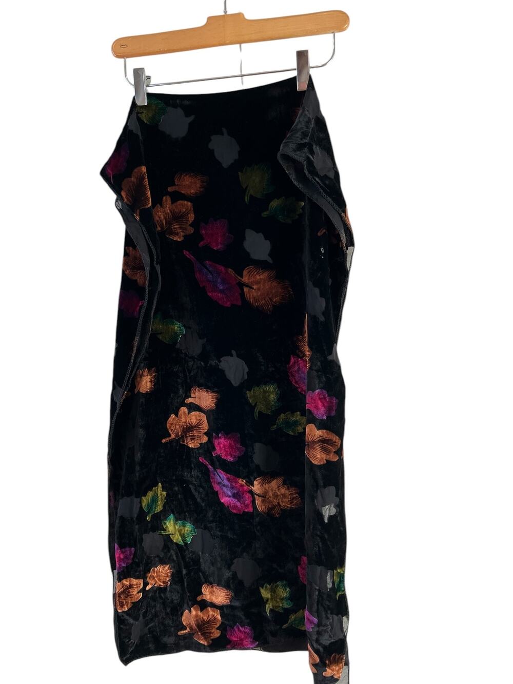 Burnt Velvet Colorful Leaf Print rectangular Scarf Black